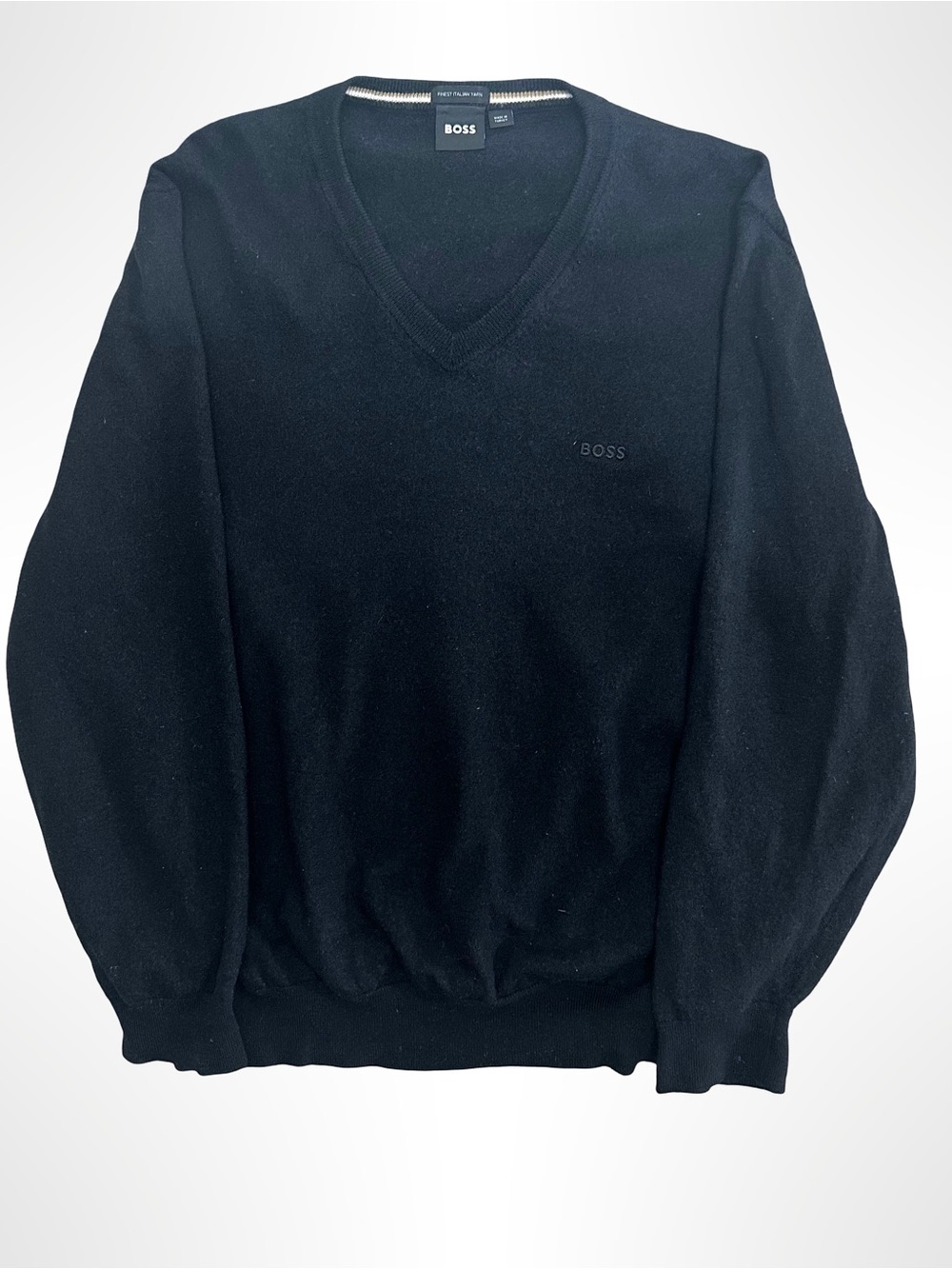 BOSS Hugo Boss Men’s V-Neck Sweater Finest Italian Yarn Black Size M